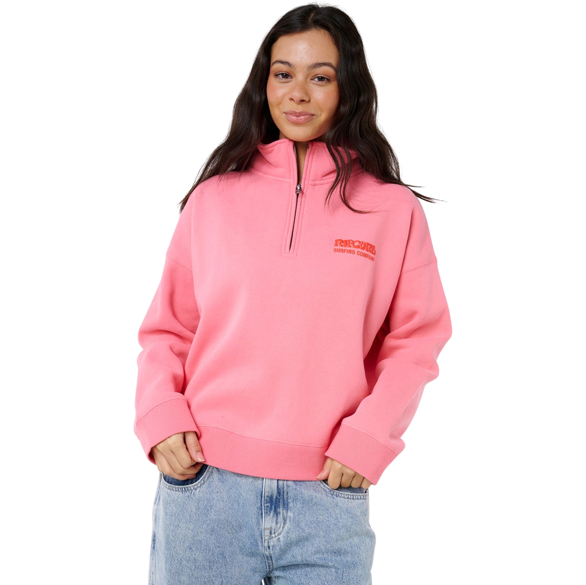 2026 Rip Curl Womens Surf Puff 1/4 Zip Crew Fleece 07WWFL - Pink